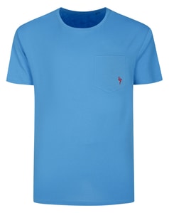 Bigdude Flamingo Embroidered Crew Neck T-Shirt Bright Blue